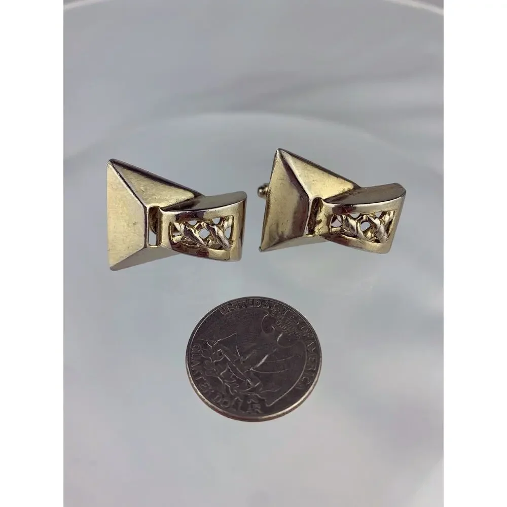 Retro 1980’s Style Geometric Gold Tone Cufflinks Flashy Funky Statement VTG N1